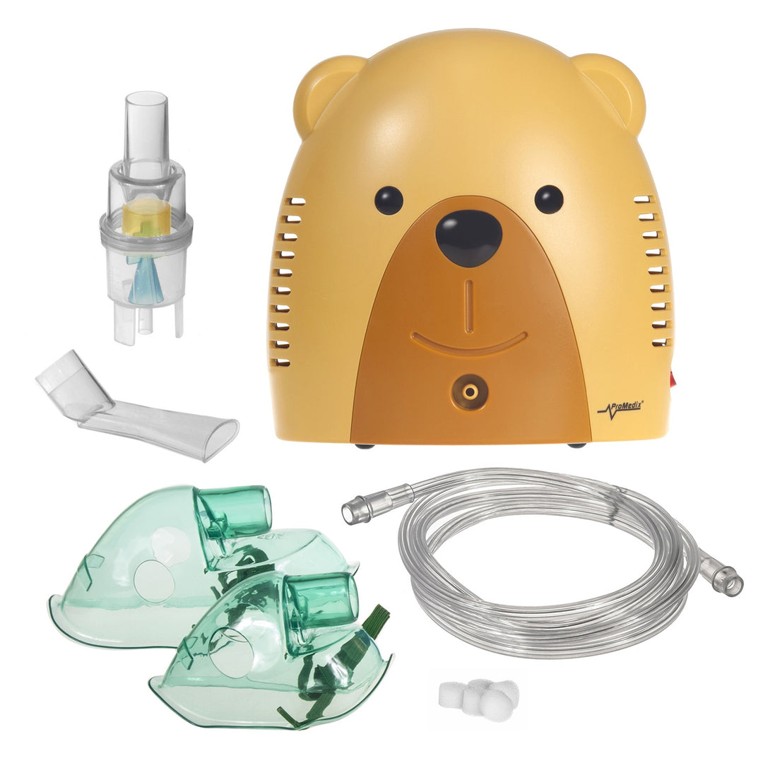 Inhalátor gyermekeknek Promedix PR-811 misiek, szett nebulizátor, maszkok, filterki