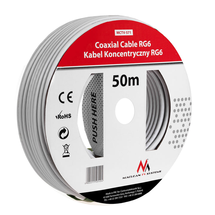 Műholdas koaxiális kábel 1.0CCS RG6 50M Maclean MCTV-571