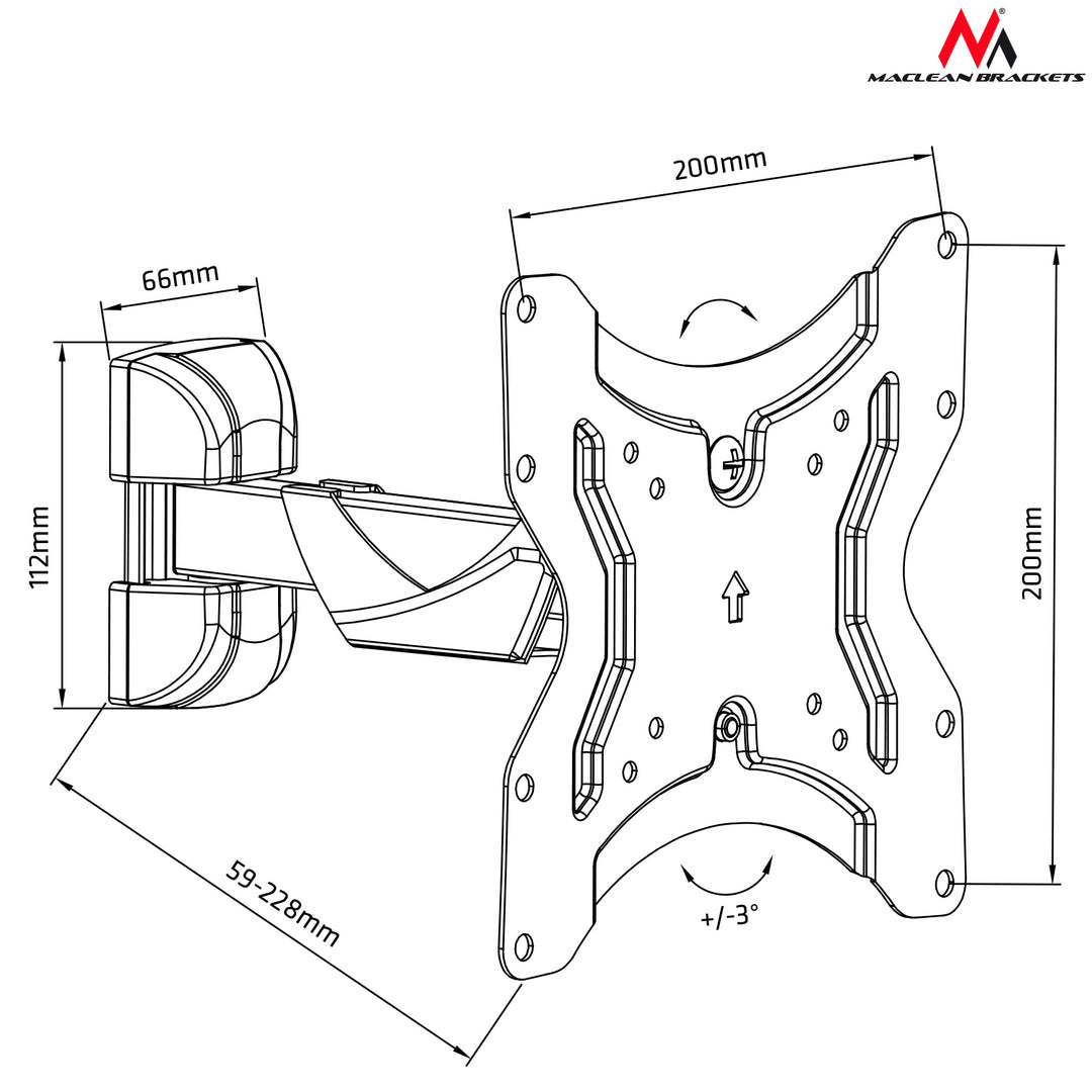 Maclean tartó MC-741 - Max.25kg - 12 "- 42" -os - 200x200 VESA