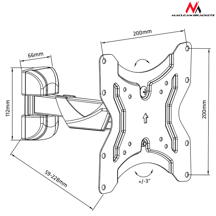 Maclean tartó MC-741 - Max.25kg - 12 "- 42" -os - 200x200 VESA