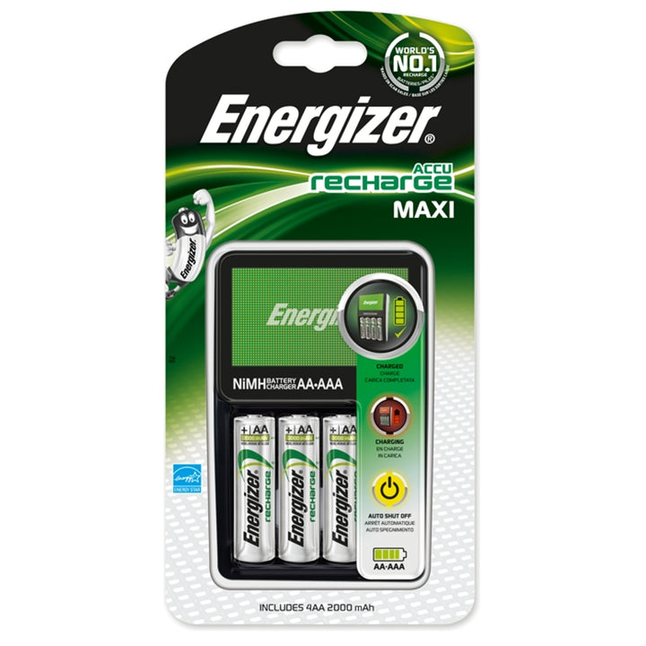 Töltő + 4 R6 / AA újratölthető elem 2000mAh Energizer Maxi