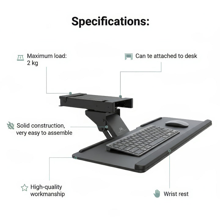 Maclean billentyűzet tartó, max. 2 kg, fekete, MC-757