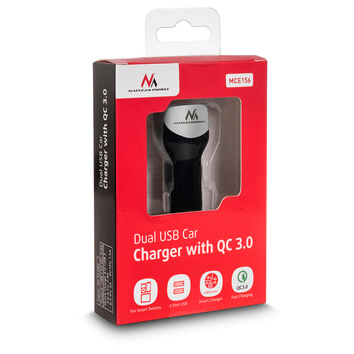 Autós töltő 2.4A 2xUSB kábel Q.C3.0 1,5 m ezüst Maclean Energy MCE157