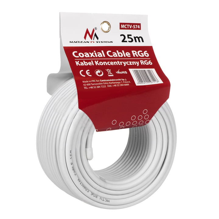 Műholdas koaxiális kábel 1.0CCS RG6 25M Maclean MCTV-574