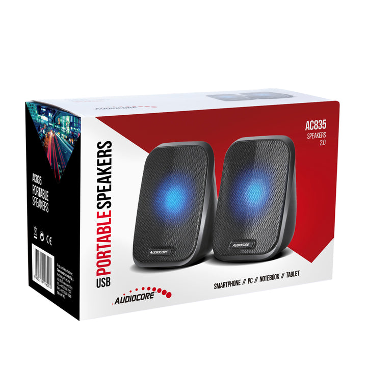Számítógépes hangszórók 6W USB minijack Fekete Audiocore AC835 LED