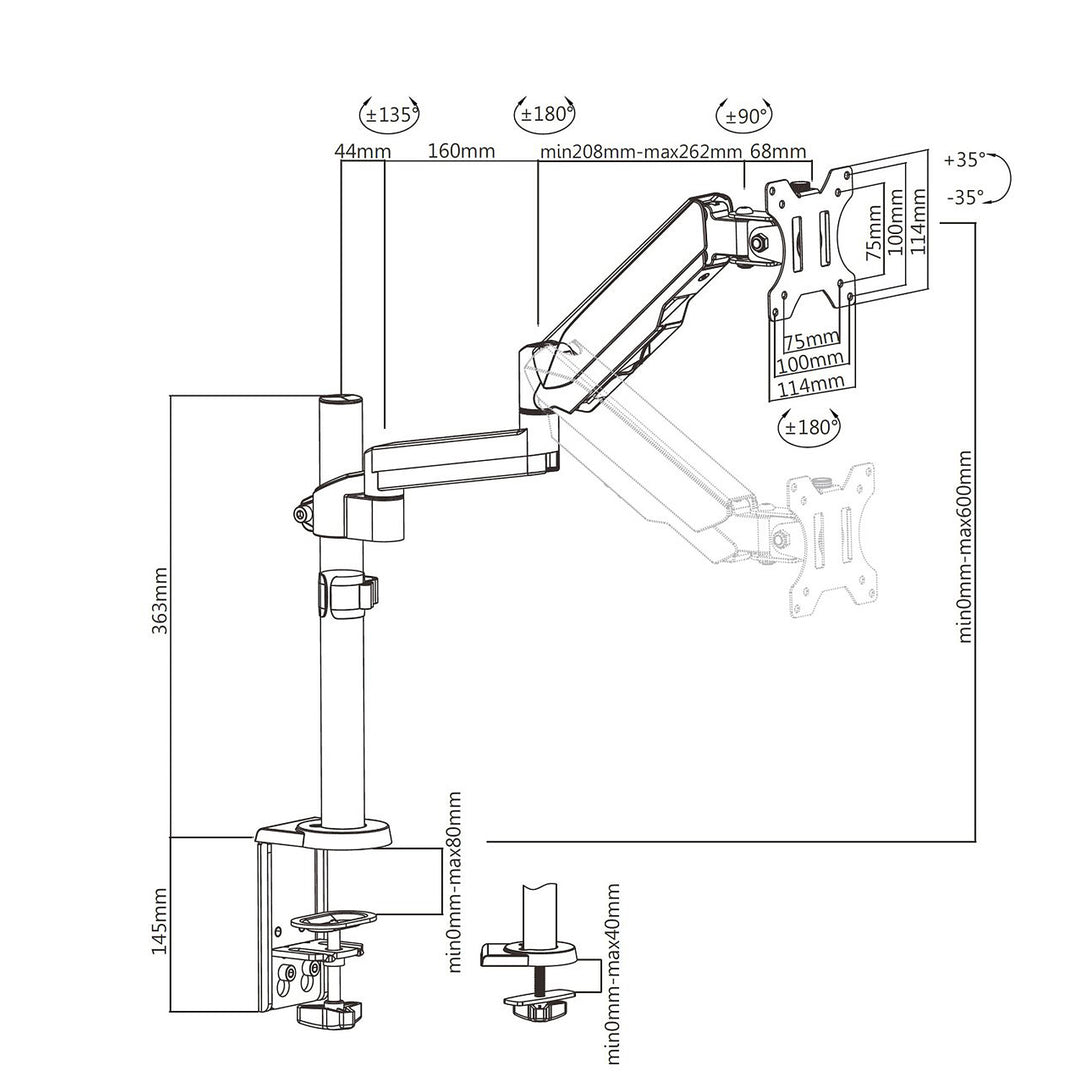 Maclean MC-775 monitor állvány gázrugóval, 17 "-32" dupla kar 8 kg