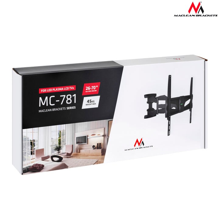Maclean TV tartó, max VESA 400x400, 26-70", 45kg-ig, fekete, MC-781