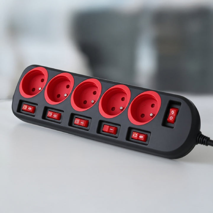 Maclean hálózati szalag, 5 aljzatos hosszabbító kábel, kapcsolókkal, 250VAC/10A, 1,5m, MCE204