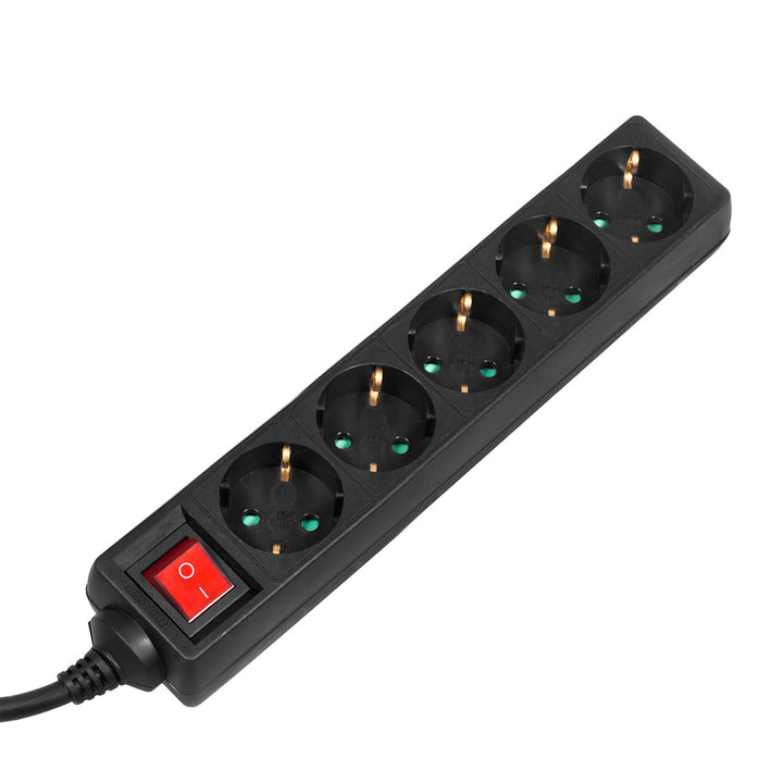 Maclean Power Strip, 5 konnektoros hosszabbító kábel, kapcsolóval, fekete, német típus, 3500W, 1.4m, MCE226G