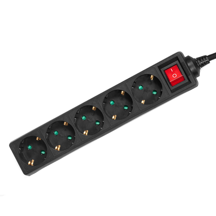 Maclean Power Strip, 5 konnektoros hosszabbító kábel, kapcsolóval, fekete, német típus, 3500W, 1.4m, MCE226G