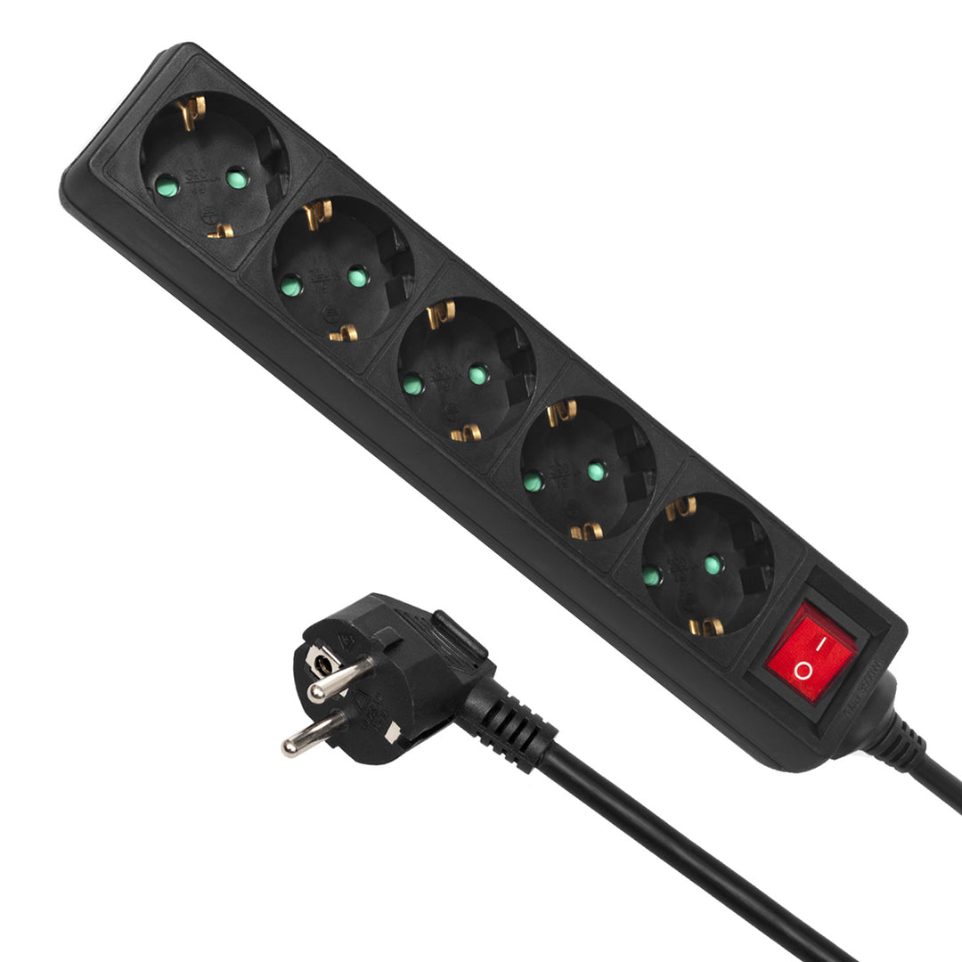5 konnektoros hosszabbító fekete aljzatokkal német típusú 5m Maclean Energy MCE227G 3500W