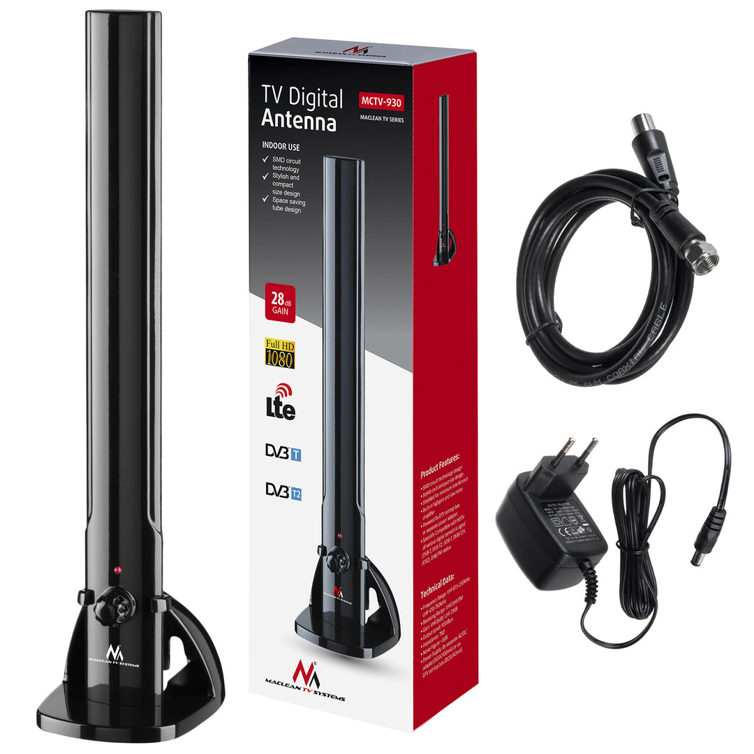 Beltéri TV antenna HDTV DVB-T2 HEVC LTE DAB FM 100dBμV erősítő Digitális TV