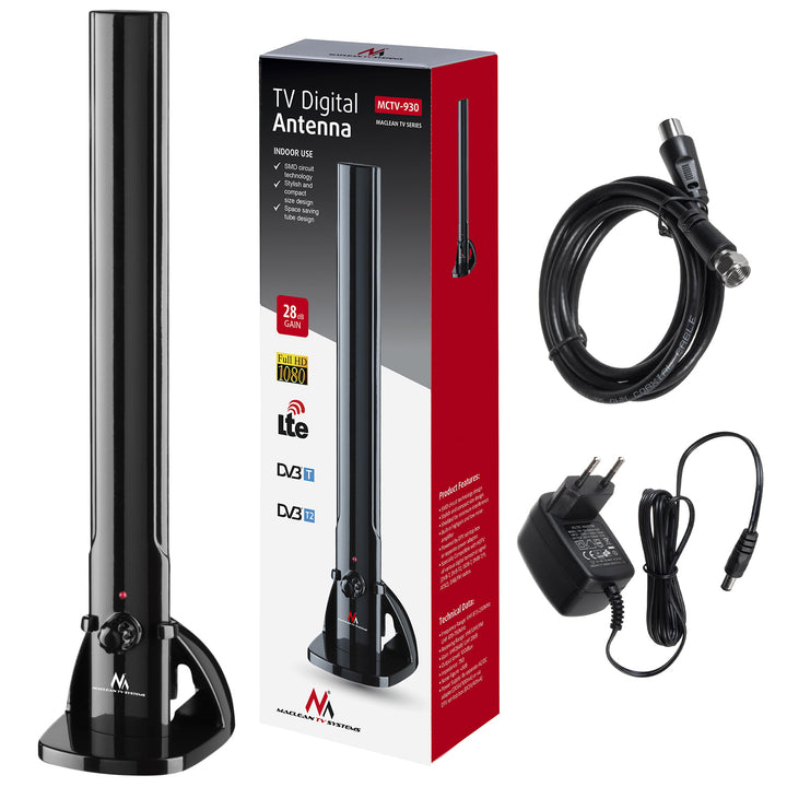 Beltéri TV antenna HDTV DVB-T2 HEVC LTE DAB FM 100dBμV erősítő Digitális TV