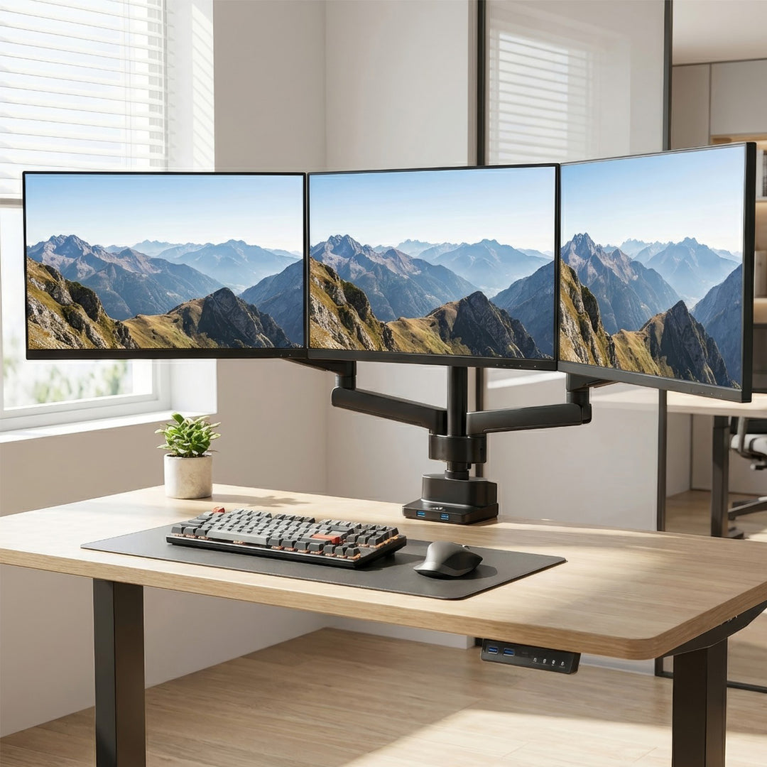 Maclean asztali tartó 3 LCD monitorhoz, VESA 75x75 és 100x100, 2x USB 3.0, 17-27", 3x7kg, MC-811