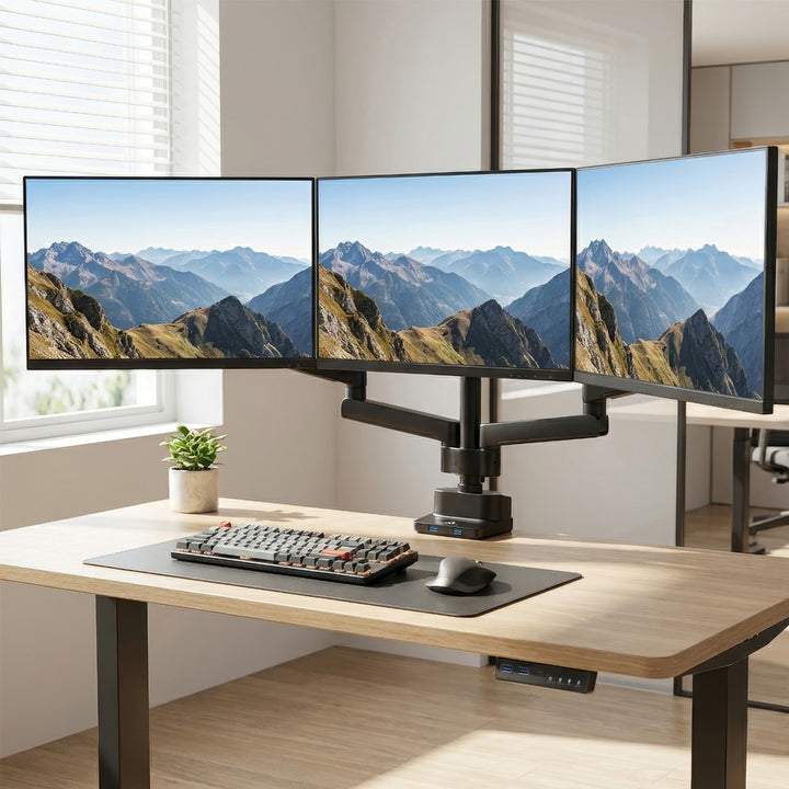 Maclean asztali tartó 3 LCD monitorhoz, VESA 75x75 és 100x100, 2x USB 3.0, 17-27", 3x7kg, MC-811