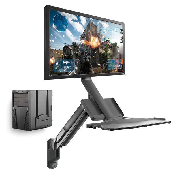 Maclean MC-838 monitor és billentyűzet fali tartó gázrugóval és számítógép / CPU tartóval 17"-32" 9 kg