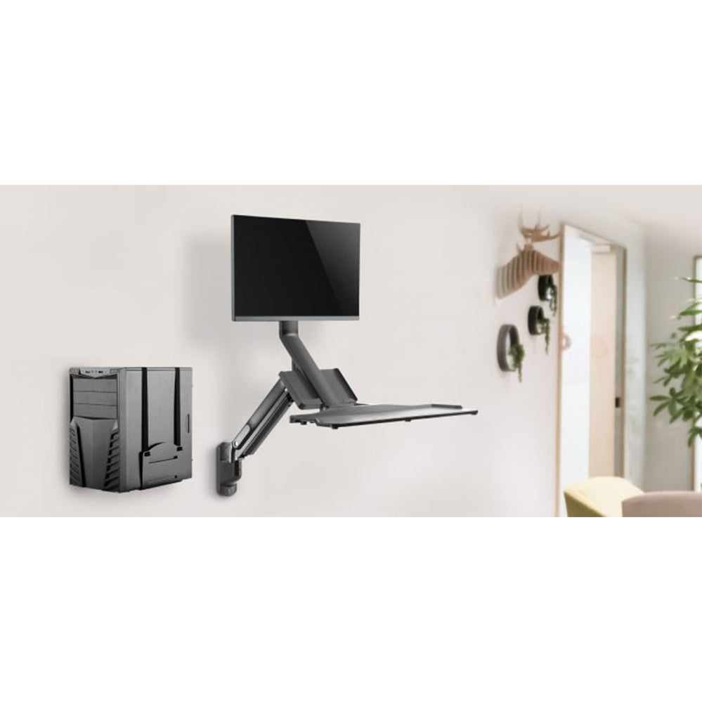 Maclean MC-838 monitor és billentyűzet fali tartó gázrugóval és számítógép / CPU tartóval 17"-32" 9 kg