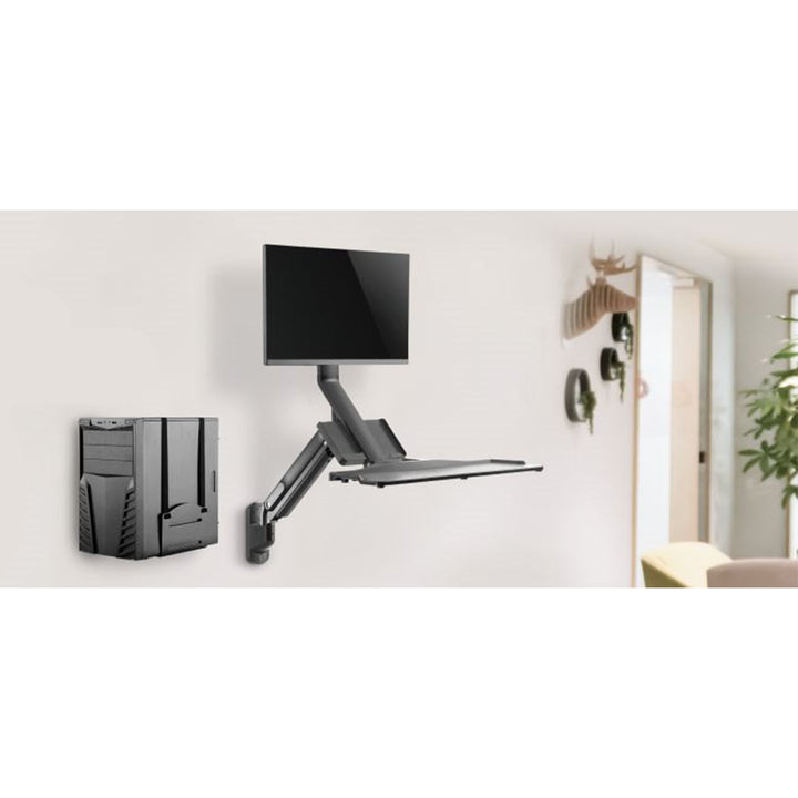 Maclean MC-838 monitor és billentyűzet fali tartó gázrugóval és számítógép / CPU tartóval 17"-32" 9 kg
