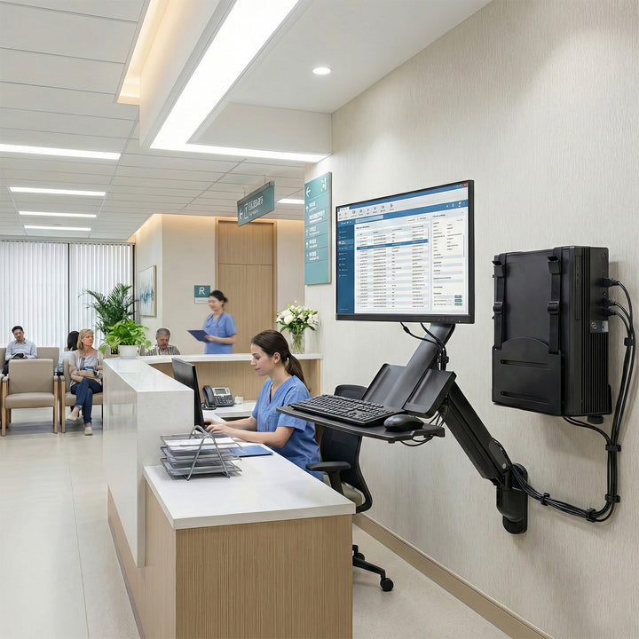 Maclean MC-838 monitor és billentyűzet fali tartó gázrugóval és számítógép / CPU tartóval 17"-32" 9 kg