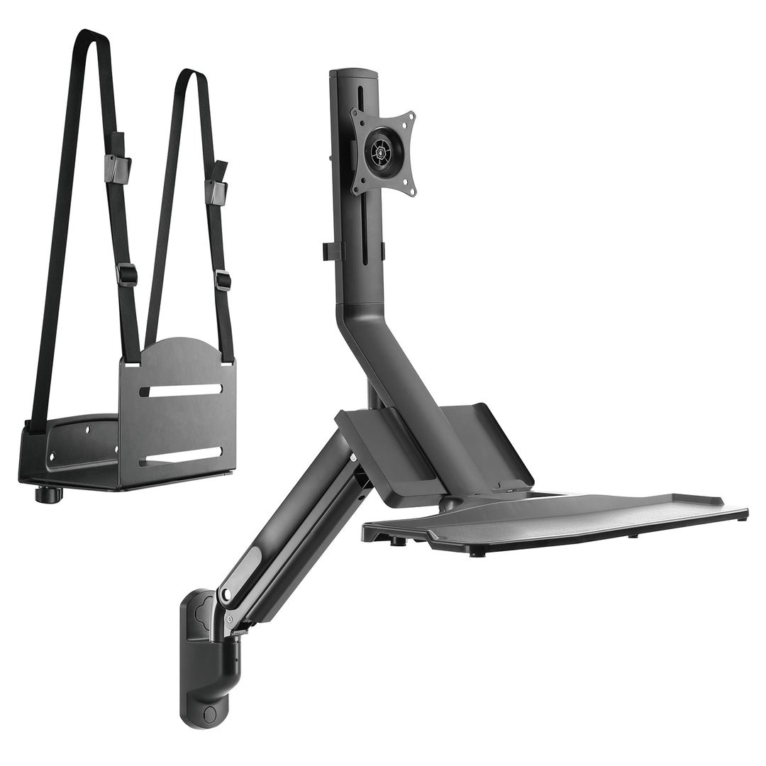 Maclean MC-838 monitor és billentyűzet fali tartó gázrugóval és számítógép / CPU tartóval 17"-32" 9 kg