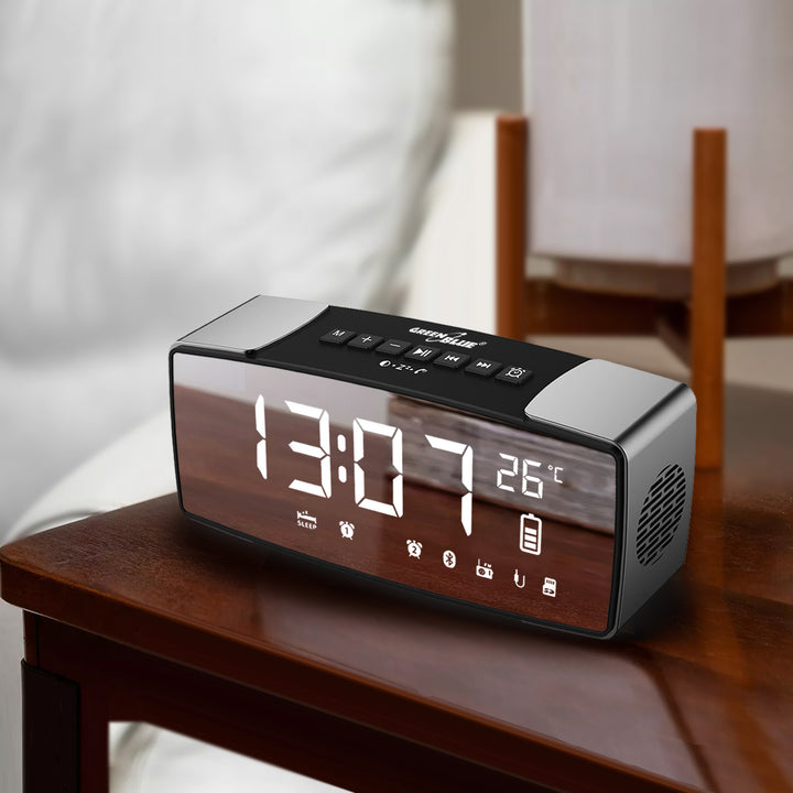 Radiobudzik bluetooth 4.2, FM, aux-in, 6W, temperatura, riasztó, zegar, akumulátor 2200mAh GreenBlue GB200
