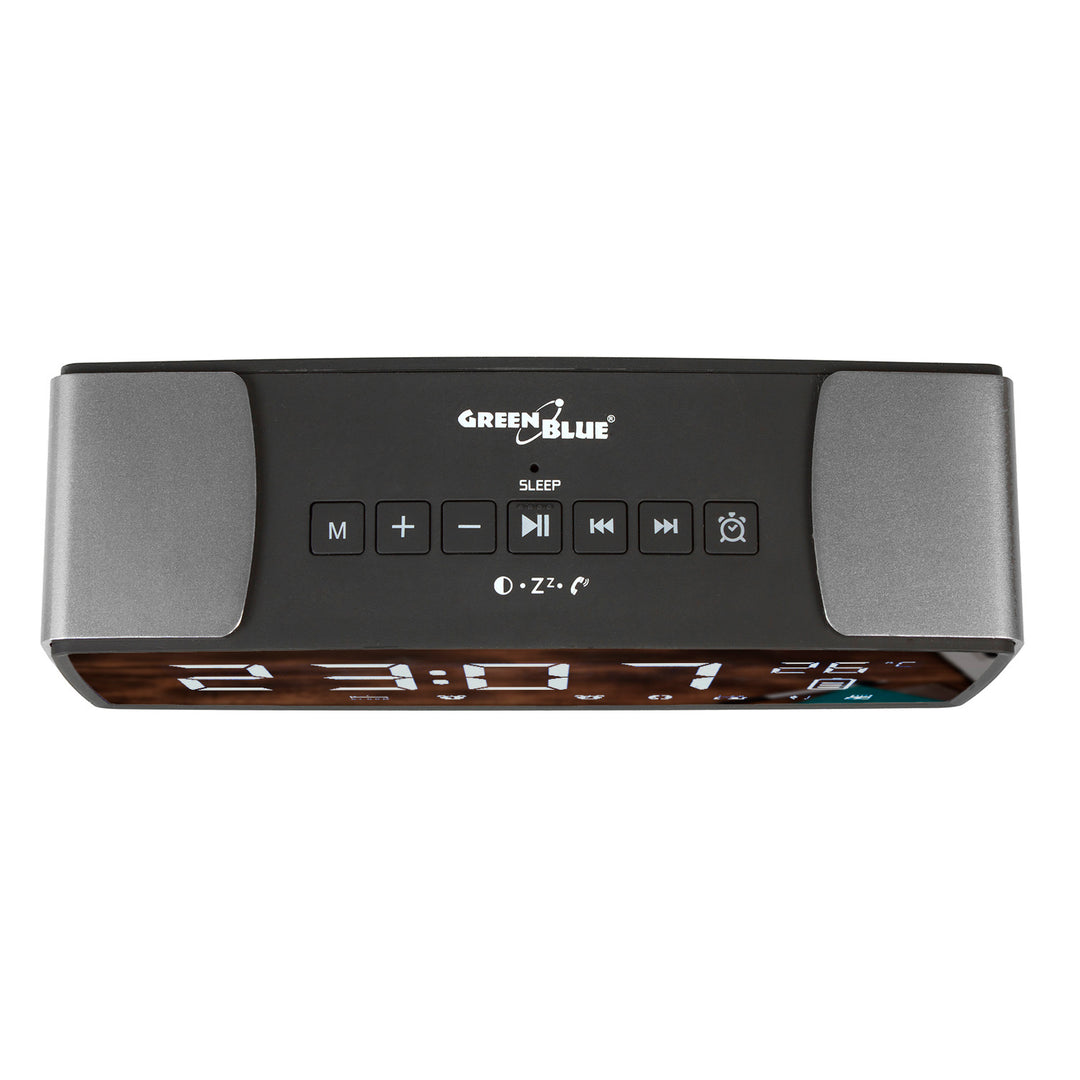 Radiobudzik bluetooth 4.2, FM, aux-in, 6W, temperatura, riasztó, zegar, akumulátor 2200mAh GreenBlue GB200