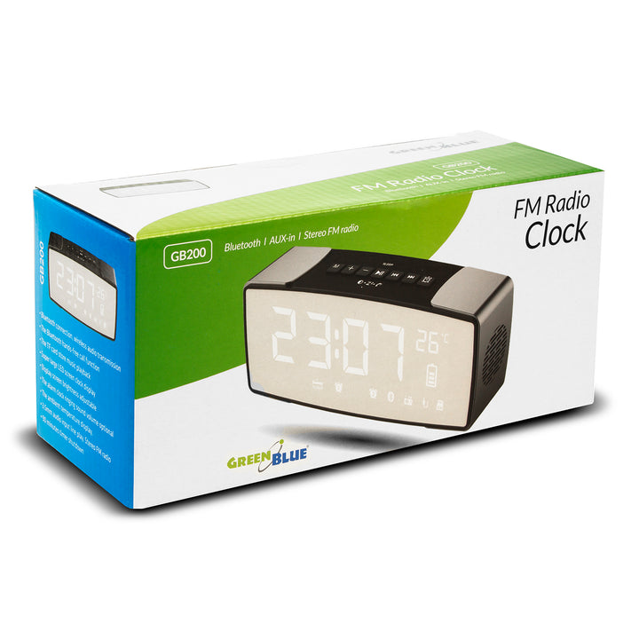 Radiobudzik bluetooth 4.2, FM, aux-in, 6W, temperatura, riasztó, zegar, akumulátor 2200mAh GreenBlue GB200