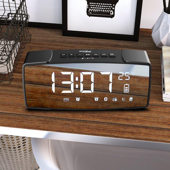 Radiobudzik bluetooth 4.2, FM, aux-in, 6W, temperatura, riasztó, zegar, akumulátor 2200mAh GreenBlue GB200