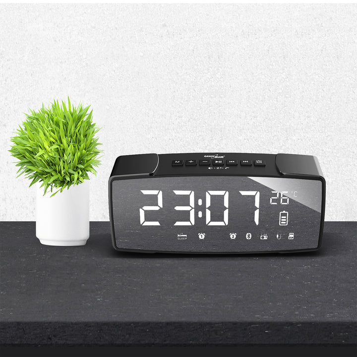 Radiobudzik bluetooth 4.2, FM, aux-in, 6W, temperatura, riasztó, zegar, akumulátor 2200mAh GreenBlue GB200