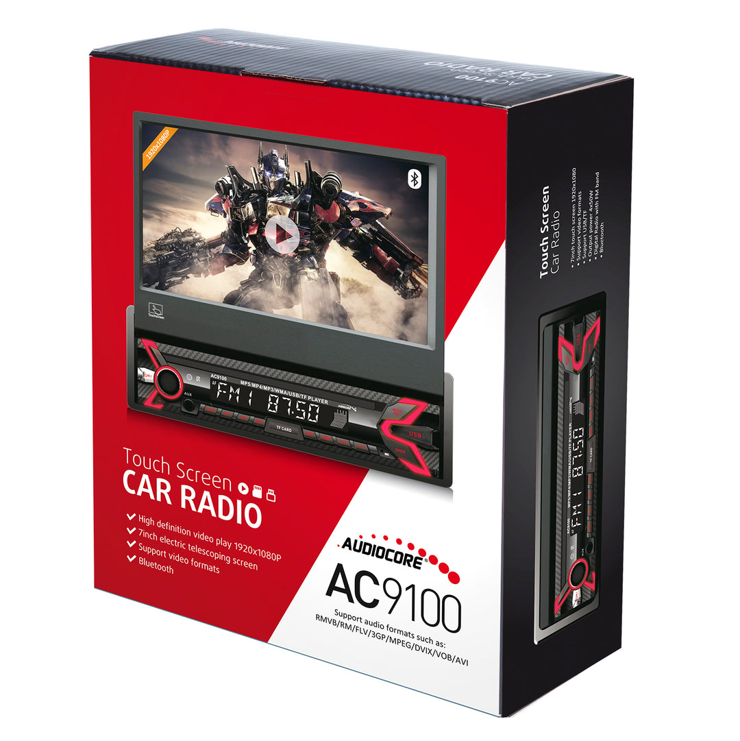Audiocore AC9100 LCD 7" csúszó-érintőpanel 1080P MP5 AVI DivX Bluetooth kihangosító RDS + távirányító