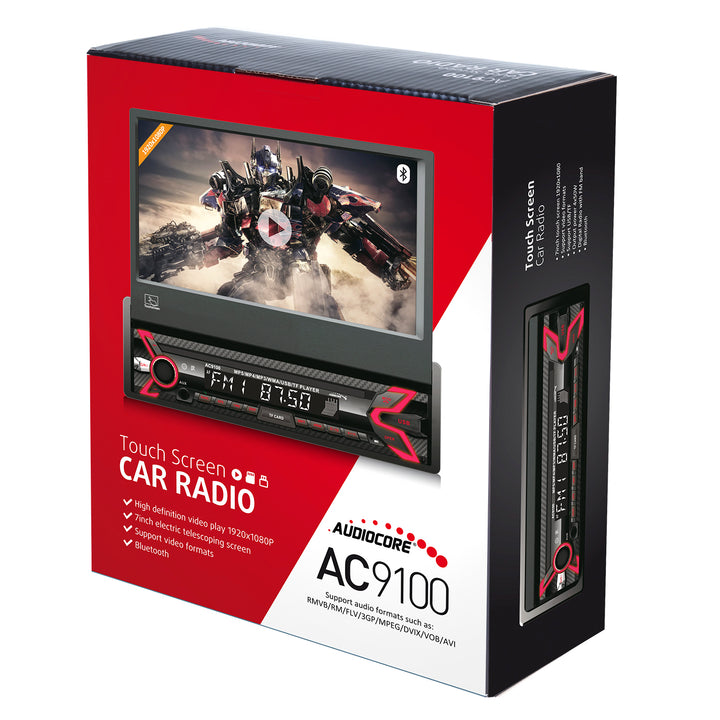 Audiocore AC9100 LCD 7" csúszó-érintőpanel 1080P MP5 AVI DivX Bluetooth kihangosító RDS + távirányító