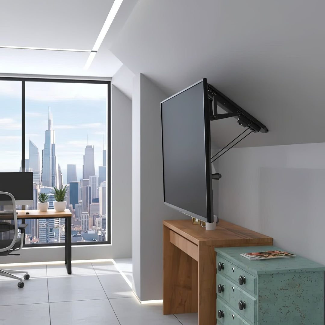 Elektromos mennyezeti tartó TV-hez, 32"-70" ferde falakhoz 35kg max távirányító Maclean MC-880 max VESA 600x411