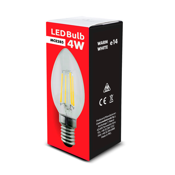LED izzó E14, 4W 230V Maclean Energy MCE285 WW meleg fehér 3000K 400lm retro edison dekoratív gyertya C37