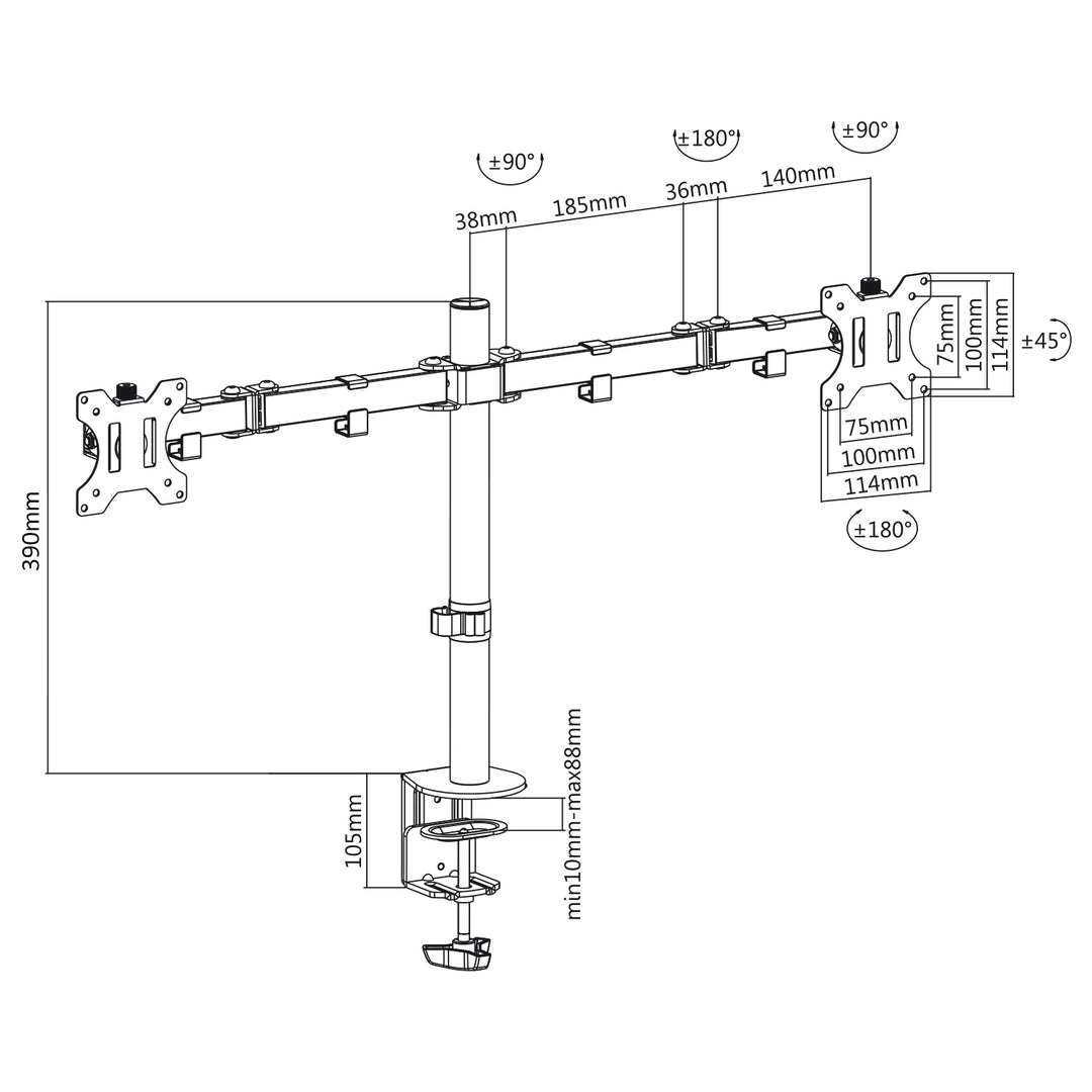 Maclean MC-884 asztali tartó 2 LCD monitorhoz 17-32" 2x 8kg (max. 16kg) vesa 75x75 és 100x100