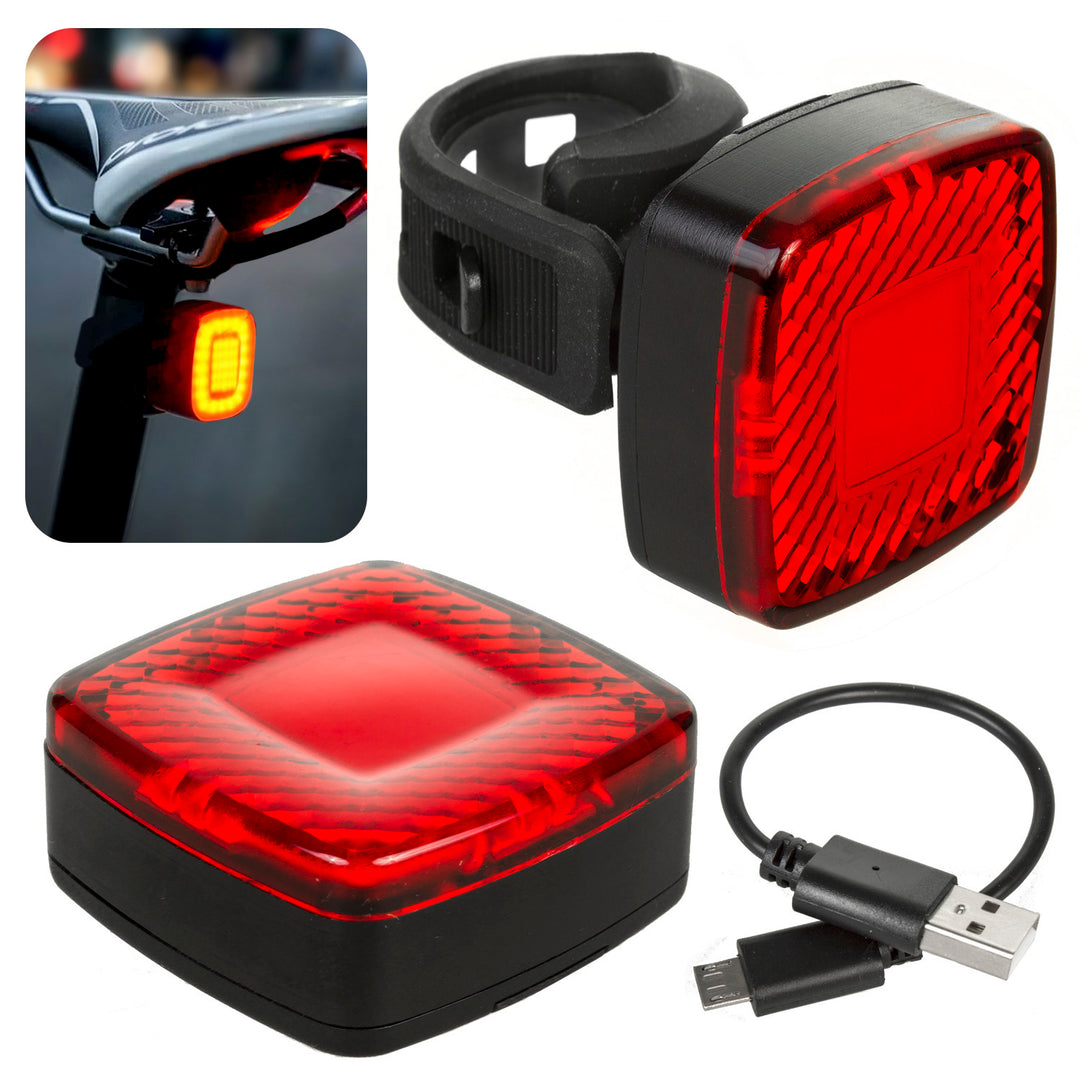 Kerékpár hátsó lámpa USB AUTO STOP szürkületérzékelő Maclean Energy MCE355 COB LED max.125lm acu 450mAh