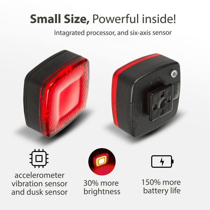 Kerékpár hátsó lámpa USB AUTO STOP szürkületérzékelő Maclean Energy MCE355 COB LED max.125lm acu 450mAh