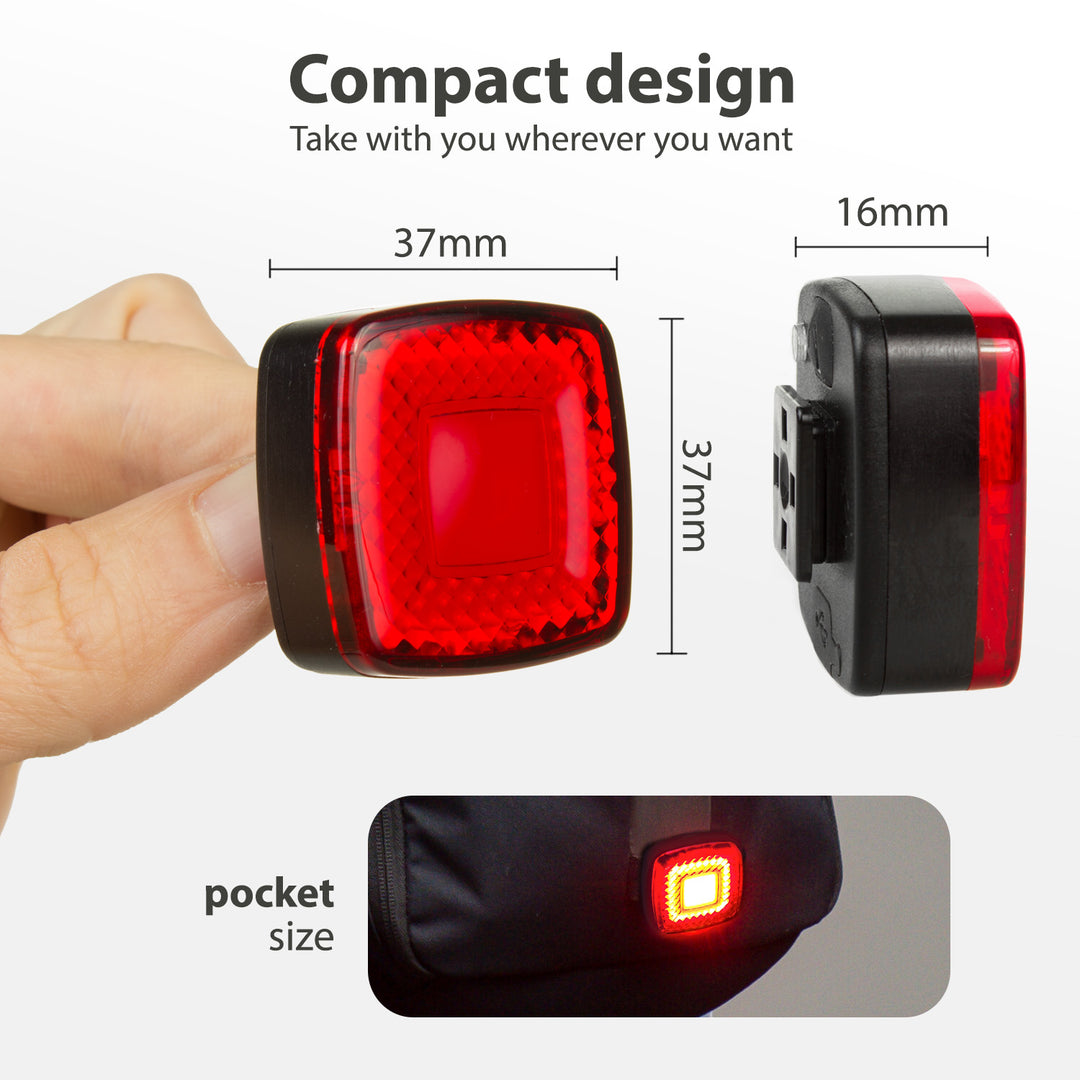 Kerékpár hátsó lámpa USB AUTO STOP szürkületérzékelő Maclean Energy MCE355 COB LED max.125lm acu 450mAh