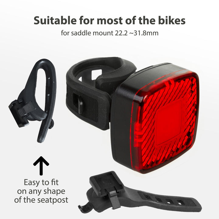 Kerékpár hátsó lámpa USB AUTO STOP szürkületérzékelő Maclean Energy MCE355 COB LED max.125lm acu 450mAh