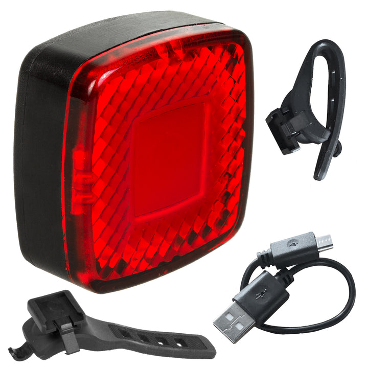 Kerékpár hátsó lámpa USB AUTO STOP szürkületérzékelő Maclean Energy MCE355 COB LED max.125lm acu 450mAh