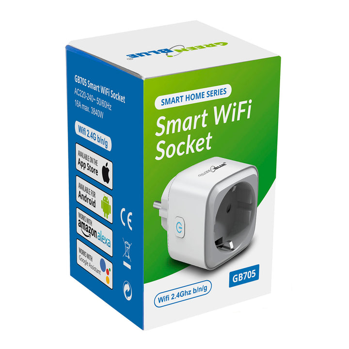 WiFi távirányítású aljzat Android iOS Alexa Google Home időzítő GreenBlue GB705 max 3840W