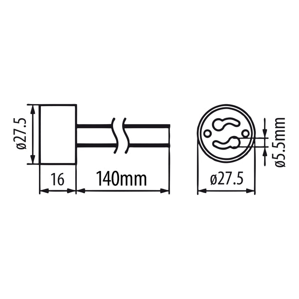Csatlakozóaljzat, kerámia foglalat GU10 Maclean Energy MCE428 250V~, névleges áram 2A, kábel hossza 14cm