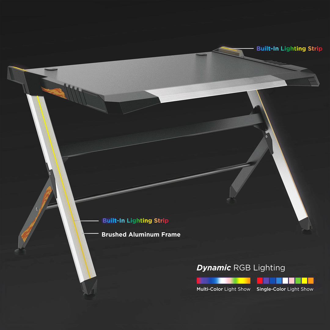 Fekete játékasztal nagy RGB Led NanoRS RS150 50kg max, magasság 780mm