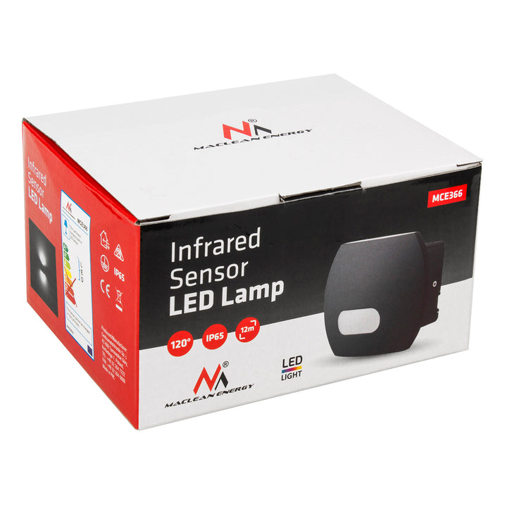 Maclean Energy MCE366 - PC+ALU, 20W (1600lm) semleges fehér 4000K IP65 szürke LED fali lámpa PIR érzékelővel