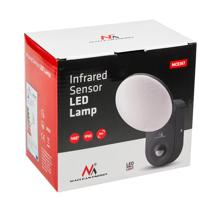 Falra szerelhető LED lámpa PIR érzékelővel Maclean Energy MCE367 - PC+ALU, 15W (1100lm) Semleges fehér 4000K IP65 szürke IP65 szürke