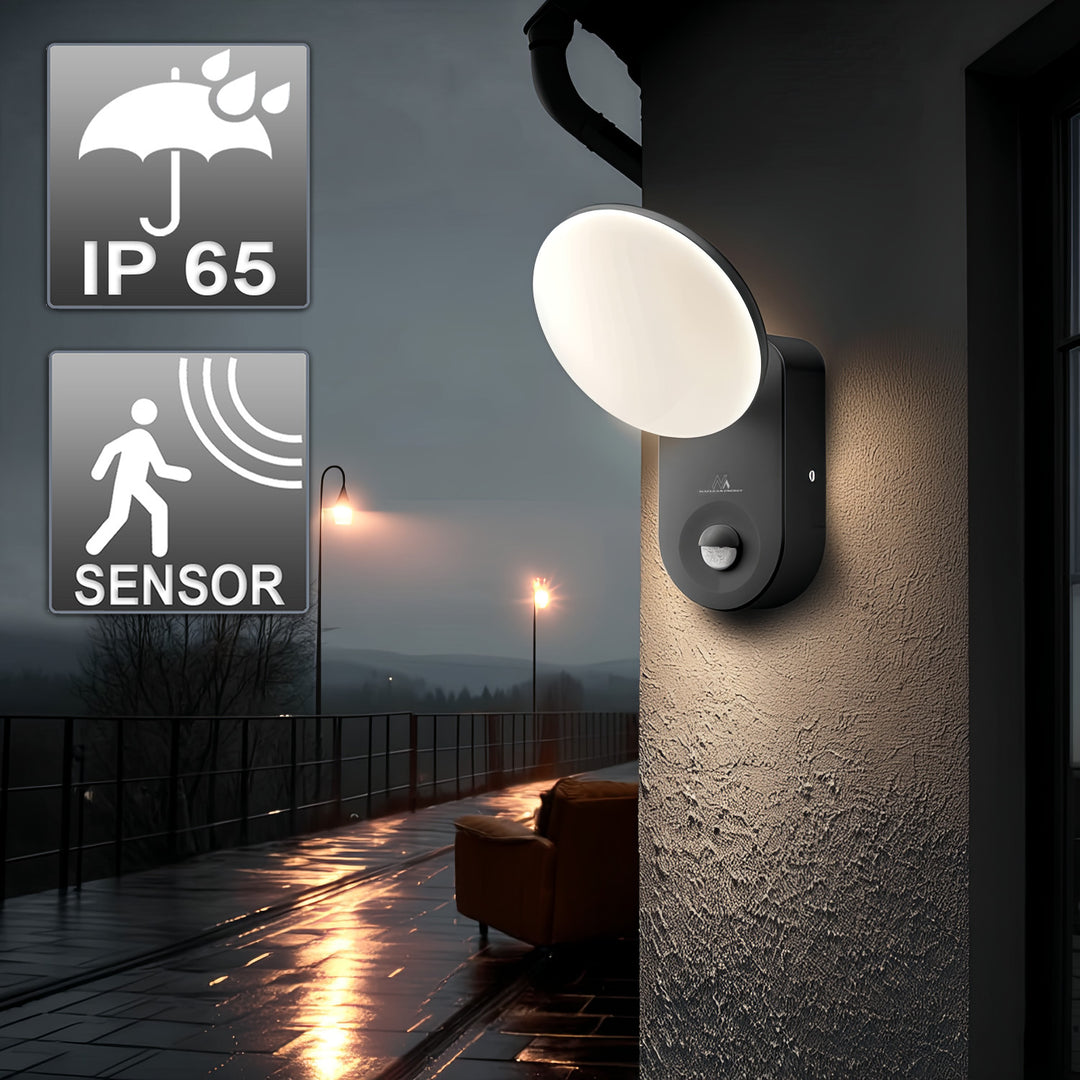 Falra szerelhető LED lámpa PIR érzékelővel Maclean Energy MCE367 - PC+ALU, 15W (1100lm) Semleges fehér 4000K IP65 szürke IP65 szürke