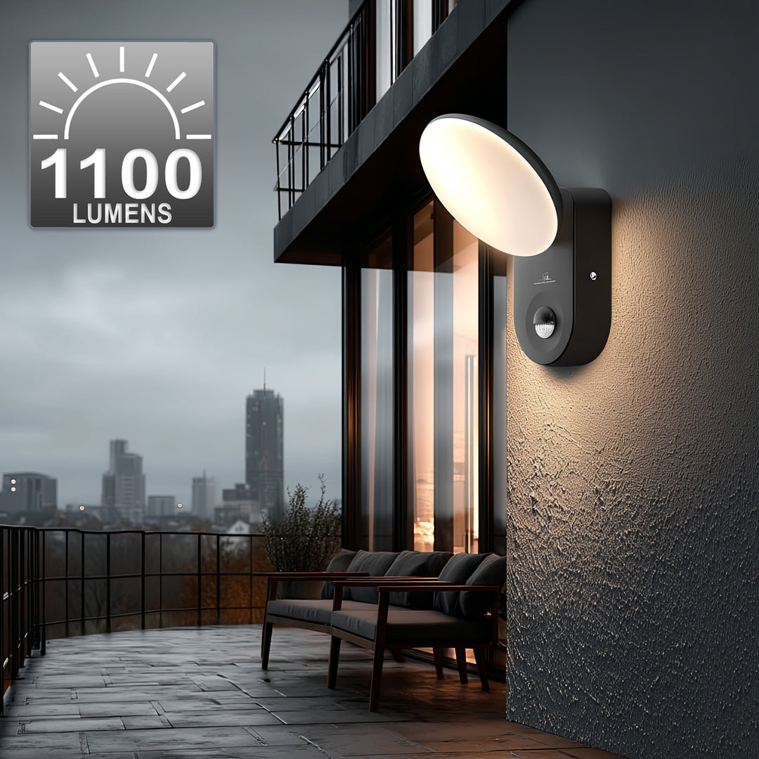Falra szerelhető LED lámpa PIR érzékelővel Maclean Energy MCE367 - PC+ALU, 15W (1100lm) Semleges fehér 4000K IP65 szürke IP65 szürke
