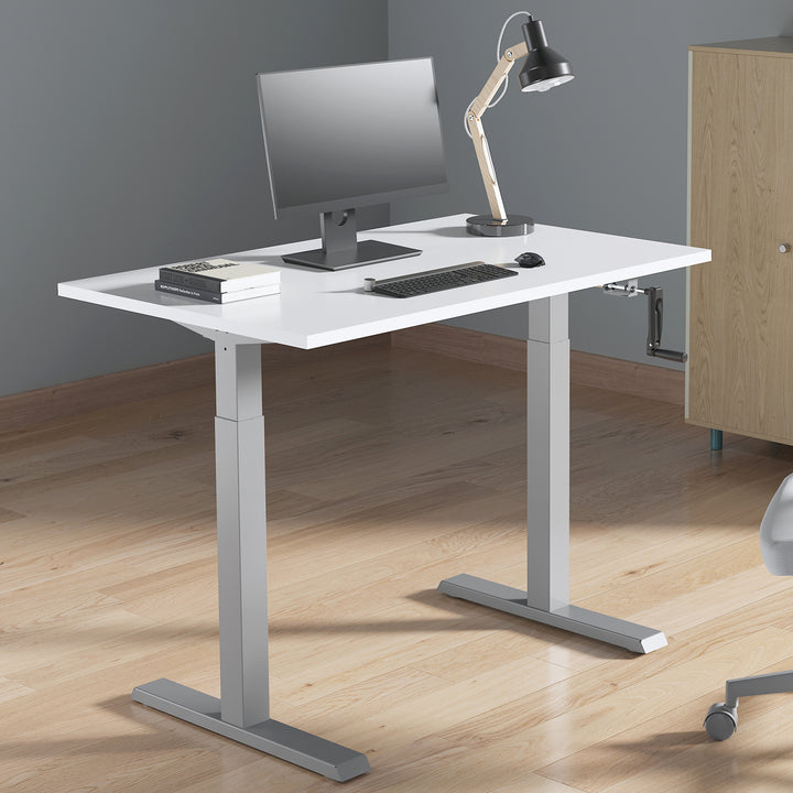 Ergo Office irodai íróasztal, kézi magasságállítással, max 70 kg, max 130 cm magasság, asztallap nélkül, fehér, ER-402 W