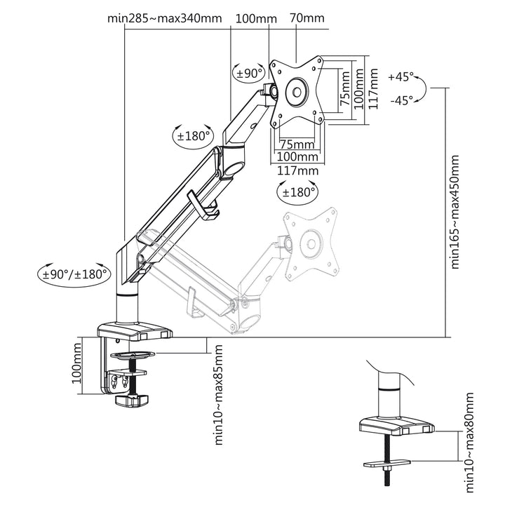 Ergo Office íróasztali tartó szürke, rugóval, 17"-32", 9 kg, ER-405G
