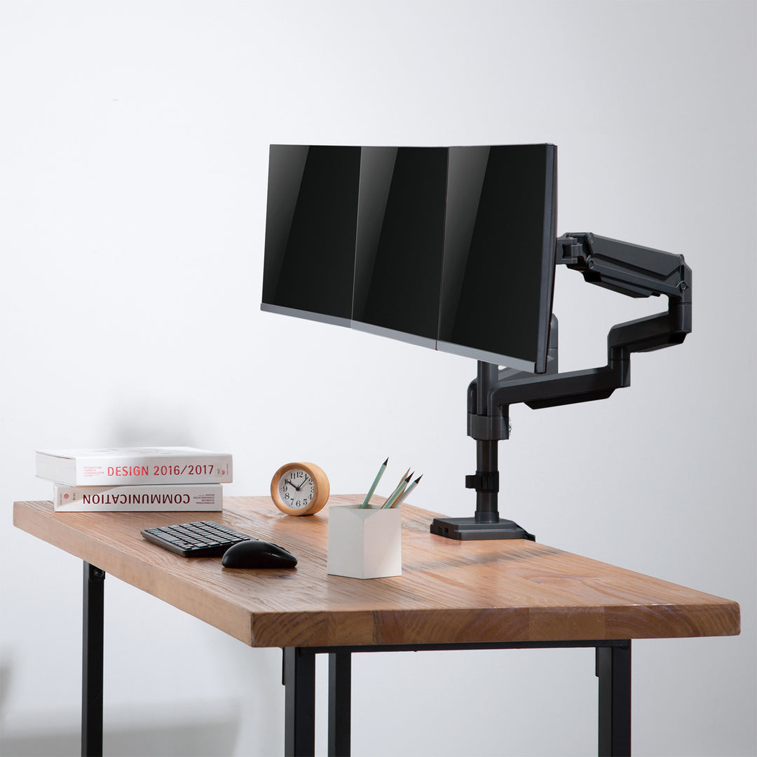Ergo Office asztali tartó három monitorhoz matt fekete, gázrugóval, 17"-30", 7 kg, 1x USB 3.0, 2x mini-jack, ER-408B