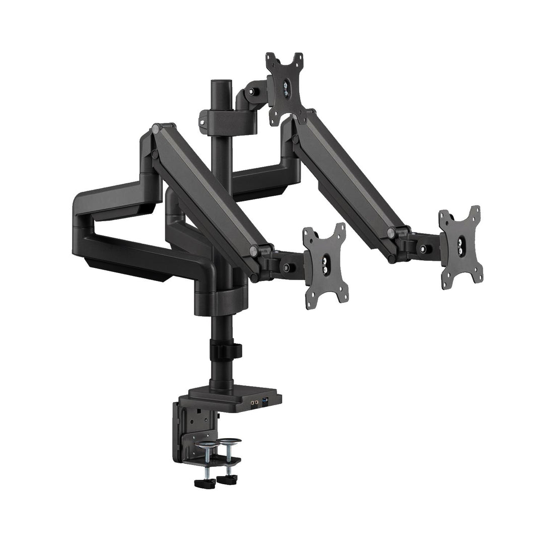 Ergo Office asztali tartó három monitorhoz matt fekete, gázrugóval, 17"-30", 7 kg, 1x USB 3.0, 2x mini-jack, ER-408B